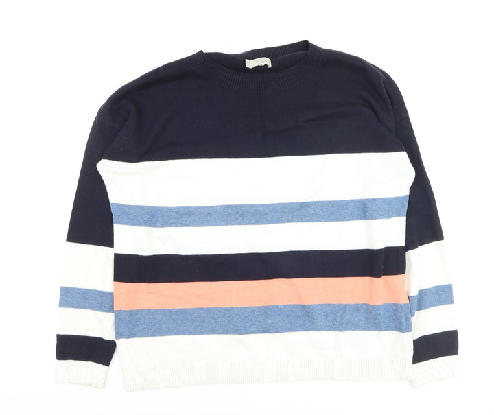 Hobbs Women's Multicoloured Striped Cotton Crew Neck Jumper Size L