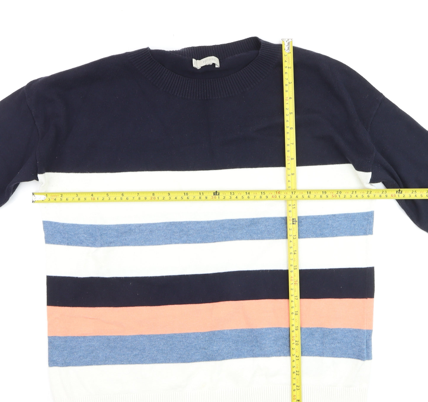 Hobbs Women's Multicoloured Striped Cotton Crew Neck Jumper Size L
