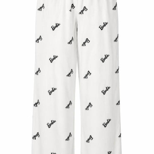 Barbie Women White Fleece Pyjama Pants Trousers Size 10-12 Very Good