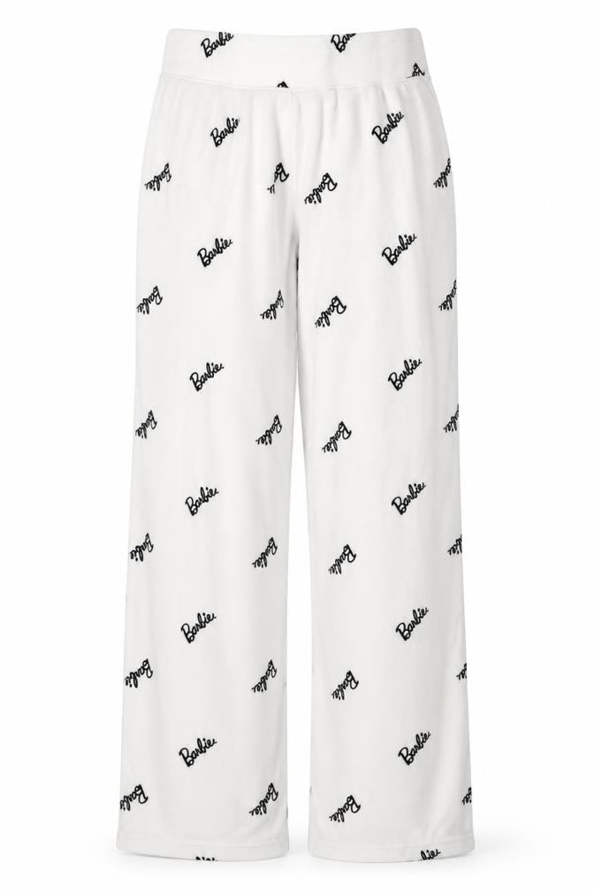 Barbie Women White Fleece Pyjama Pants Trousers Size 10-12 Very Good