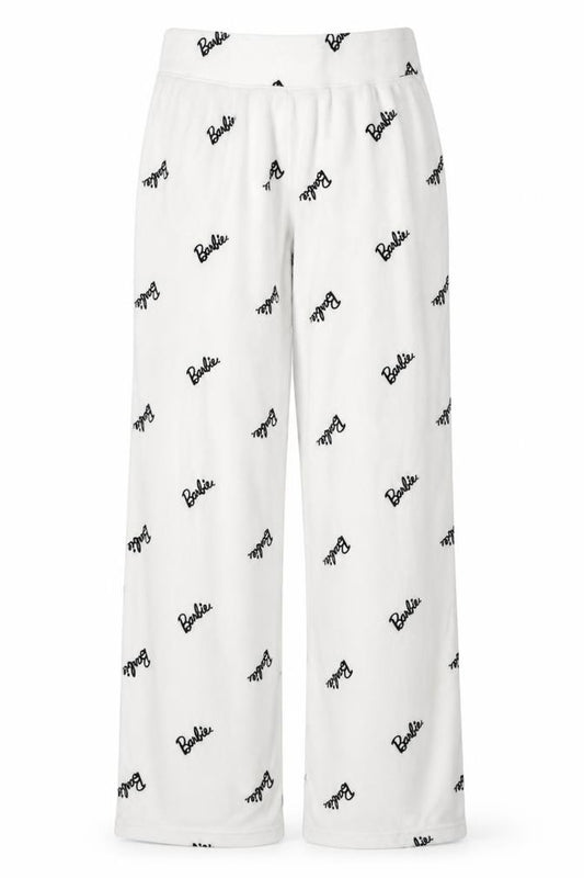Barbie Women White Fleece Pyjama Pants Trousers Size 10-12 Very Good
