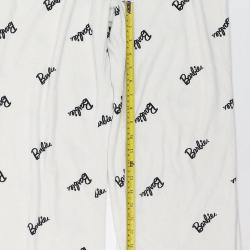 Barbie Women White Fleece Pyjama Pants Trousers Size 10-12 Very Good