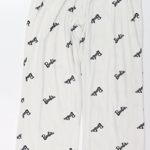 Barbie Women White Fleece Pyjama Pants Trousers Size 10-12 Very Good
