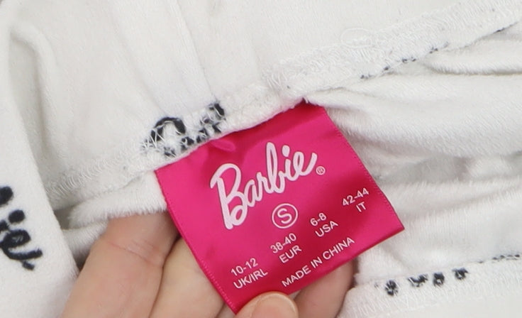 Barbie Women White Fleece Pyjama Pants Trousers Size 10-12 Very Good