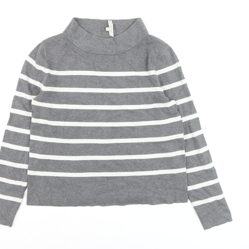 Hobbs Women Grey White Striped Roll Neck Cotton Jumper Size M