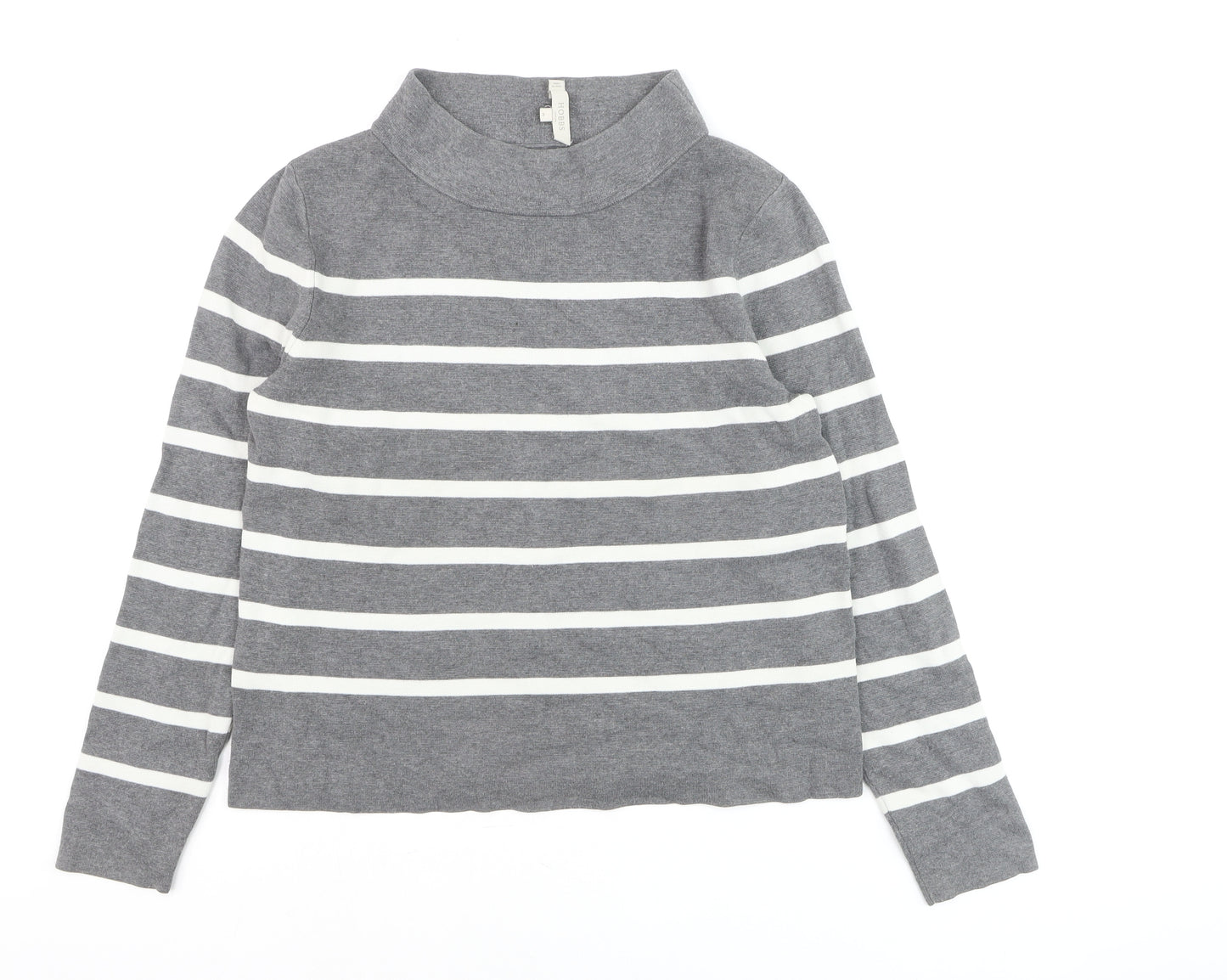 Hobbs Women Grey White Striped Roll Neck Cotton Jumper Size M