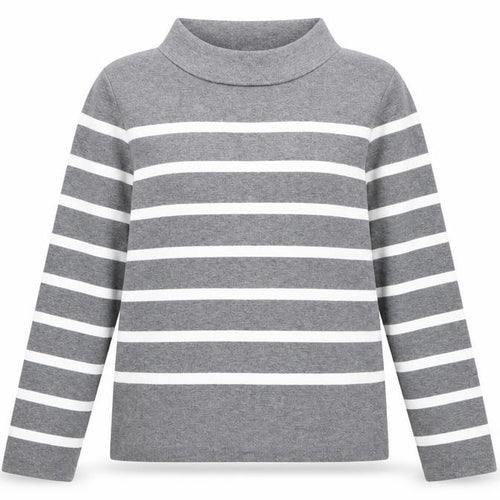 Hobbs Women Grey White Striped Roll Neck Cotton Jumper Size M