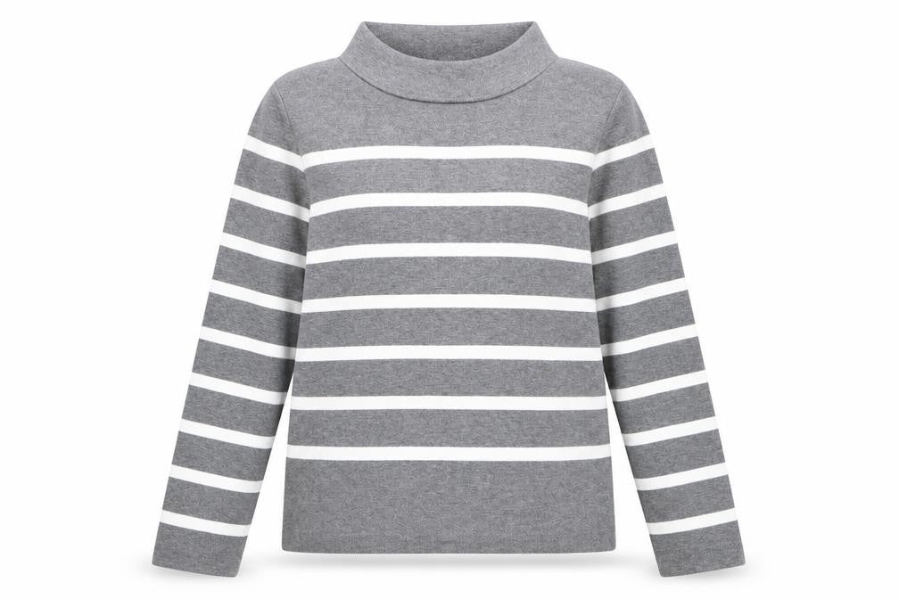 Hobbs Women Grey White Striped Roll Neck Cotton Jumper Size M
