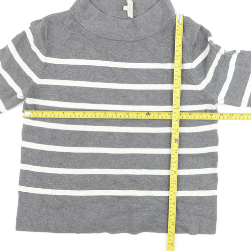 Hobbs Women Grey White Striped Roll Neck Cotton Jumper Size M
