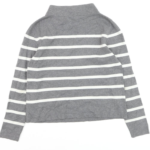 Hobbs Women Grey White Striped Roll Neck Cotton Jumper Size M