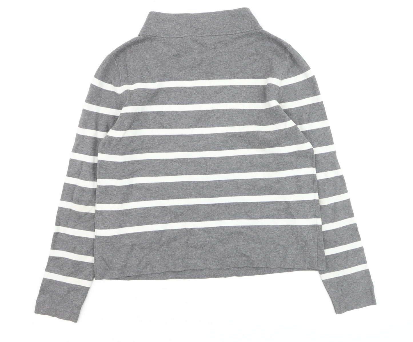 Hobbs Women Grey White Striped Roll Neck Cotton Jumper Size M