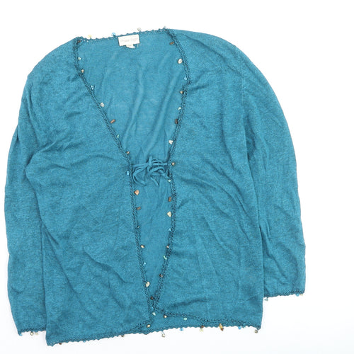 Phase Eight Women's Blue Beaded Open Cardigan Size 12 Knit Lightweight