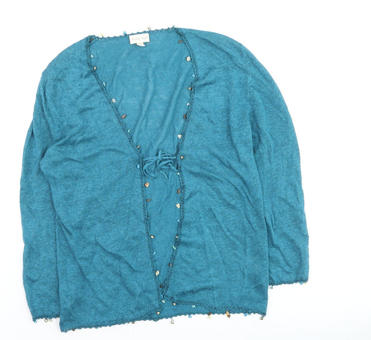 Phase Eight Women's Blue Beaded Open Cardigan Size 12 Knit Lightweight