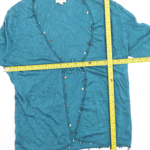 Phase Eight Women's Blue Beaded Open Cardigan Size 12 Knit Lightweight