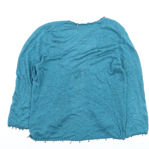 Phase Eight Women's Blue Beaded Open Cardigan Size 12 Knit Lightweight