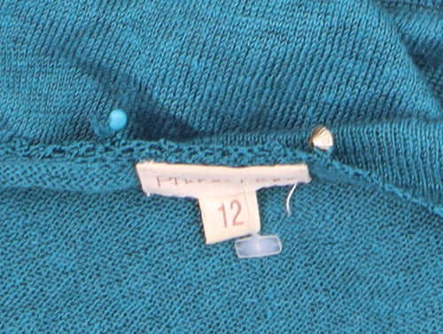 Phase Eight Women's Blue Beaded Open Cardigan Size 12 Knit Lightweight