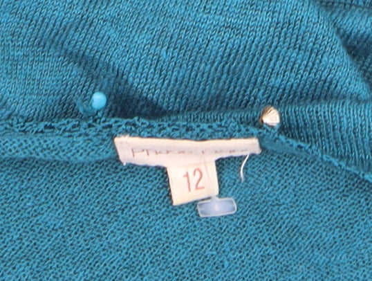 Phase Eight Women's Blue Beaded Open Cardigan Size 12 Knit Lightweight