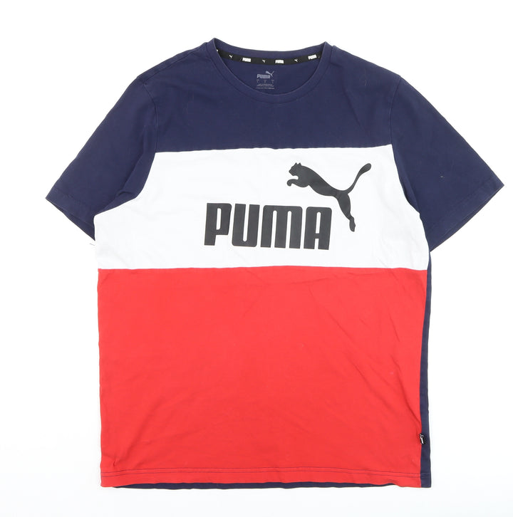 Puma Men's Navy Red White Colourblock Logo Short Sleeve T-Shirt L