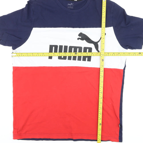 Puma Men's Navy Red White Colourblock Logo Short Sleeve T-Shirt L