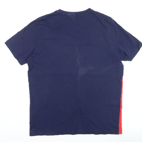 Puma Men's Navy Red White Colourblock Logo Short Sleeve T-Shirt L