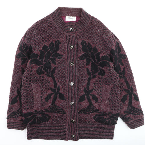 Reflect Womens Burgundy Black Floral Knit Cardigan S/M