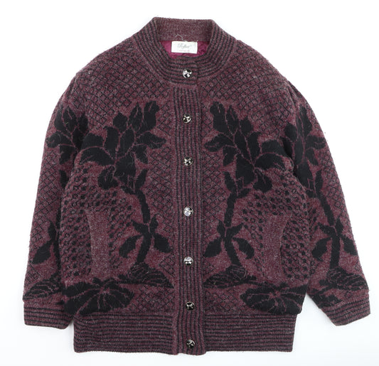 Reflect Womens Burgundy Black Floral Knit Cardigan S/M
