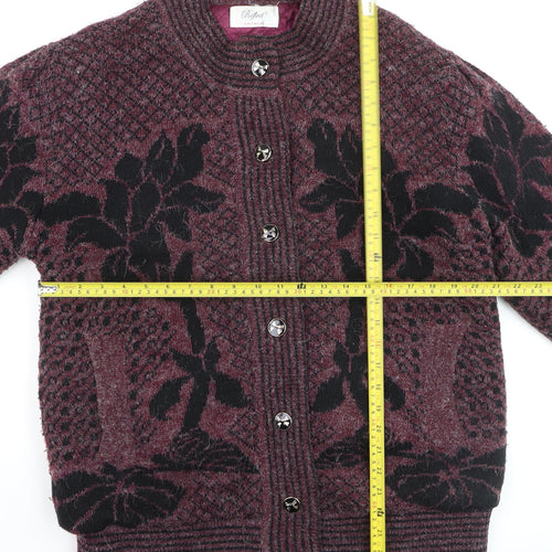 Reflect Womens Burgundy Black Floral Knit Cardigan S/M