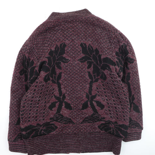 Reflect Womens Burgundy Black Floral Knit Cardigan S/M