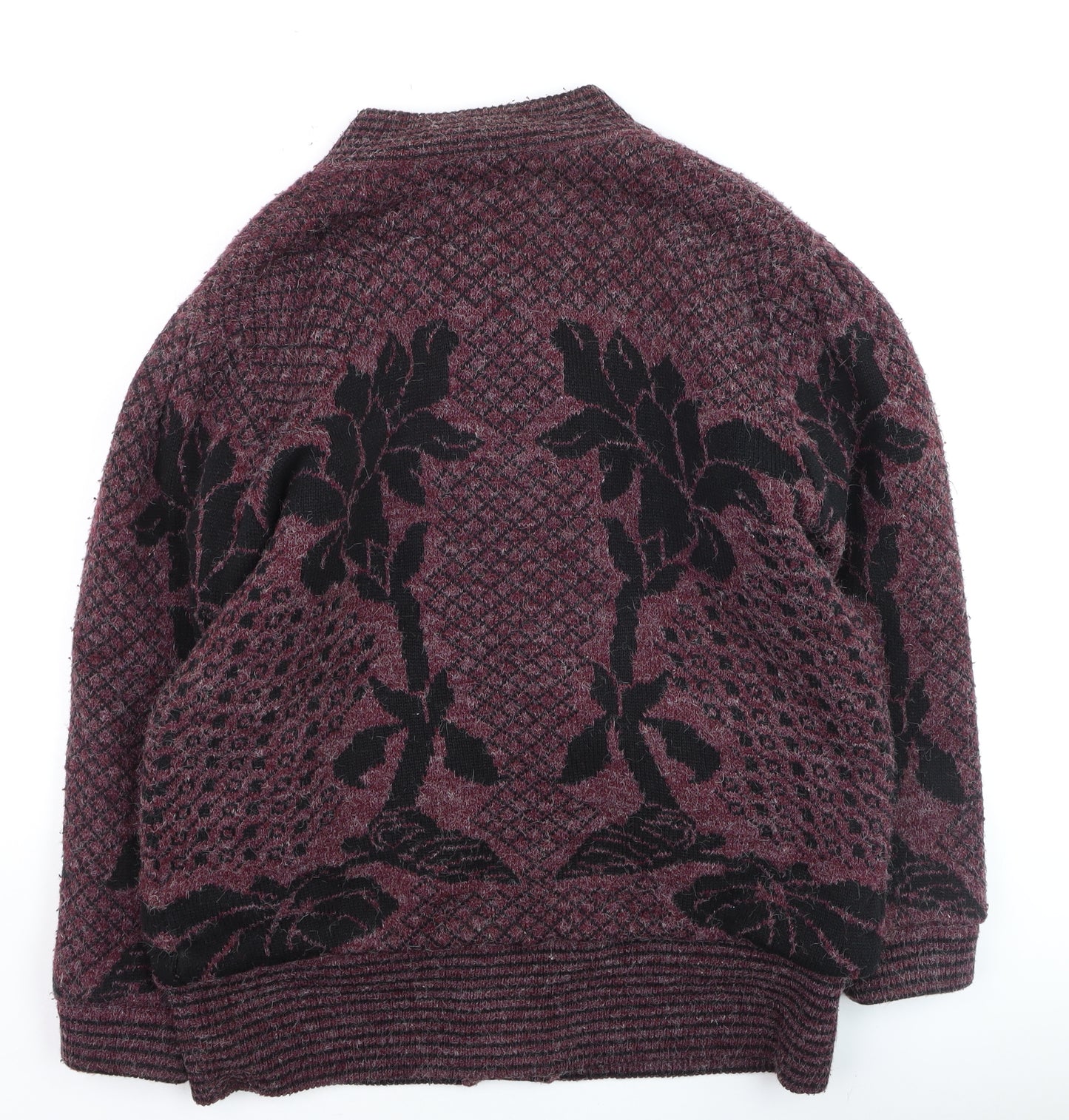 Reflect Womens Burgundy Black Floral Knit Cardigan S/M