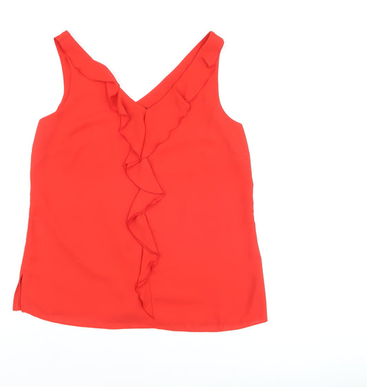 Wallis Women's Red Ruffle V-Neck Sleeveless Camisole Top Size 12