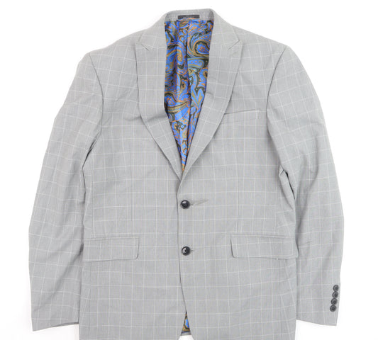 Marks and Spencer Men's Grey Checked Slim Fit Blazer 38R Wool Mix