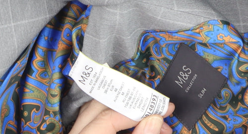 Marks and Spencer Men's Grey Checked Slim Fit Blazer 38R Wool Mix