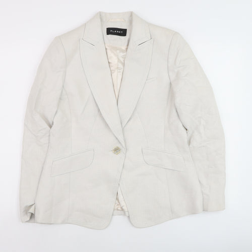 Planet Women Beige Linen Blend Blazer UK 12 Single Breasted Jacket