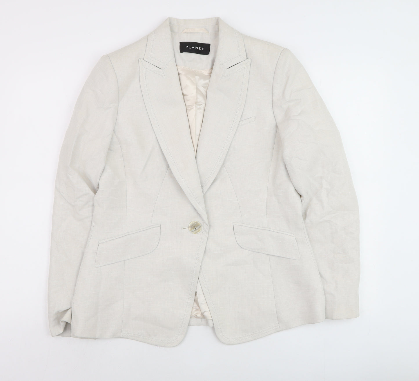 Planet Women Beige Linen Blend Blazer UK 12 Single Breasted Jacket