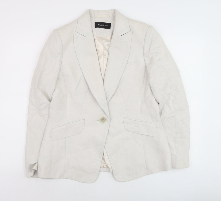 Planet Women Beige Linen Blend Blazer UK 12 Single Breasted Jacket