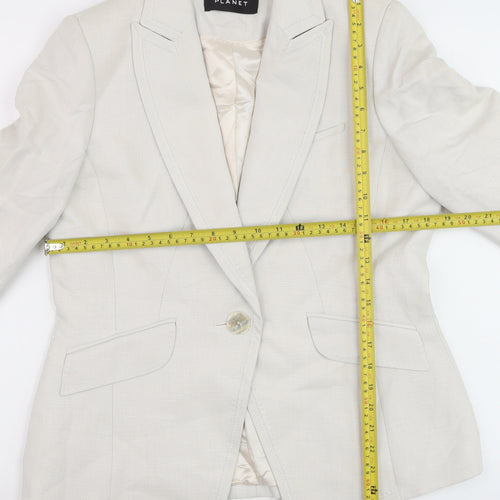 Planet Women Beige Linen Blend Blazer UK 12 Single Breasted Jacket