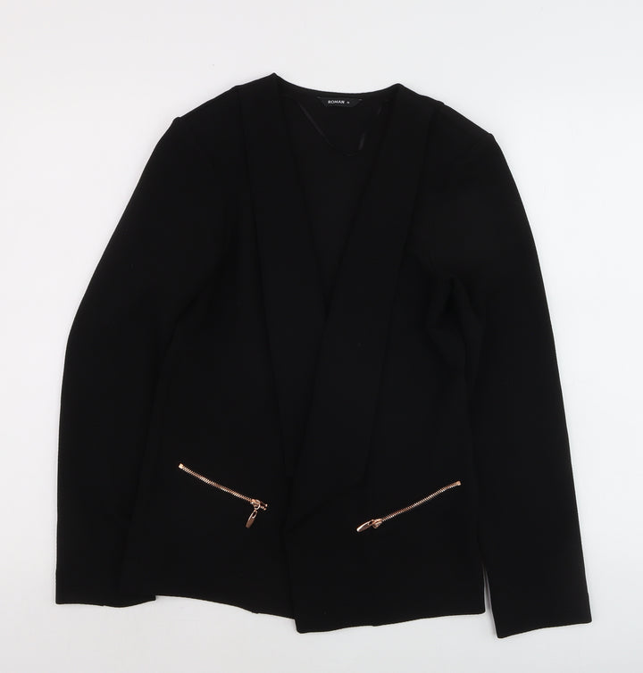 Roman Womens Black Size 10 Open Front Zip Pocket Blazer Jacket