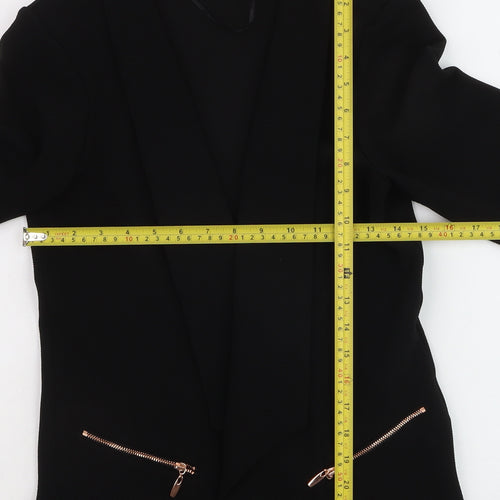 Roman Womens Black Size 10 Open Front Zip Pocket Blazer Jacket