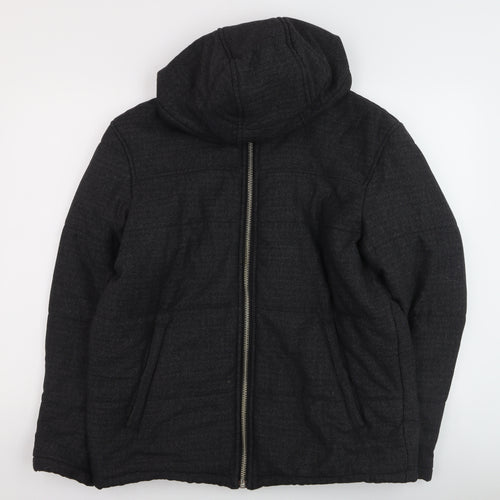 Zara Men's Black Hooded Puffer Jacket Size L Regular Fit Winter Coat