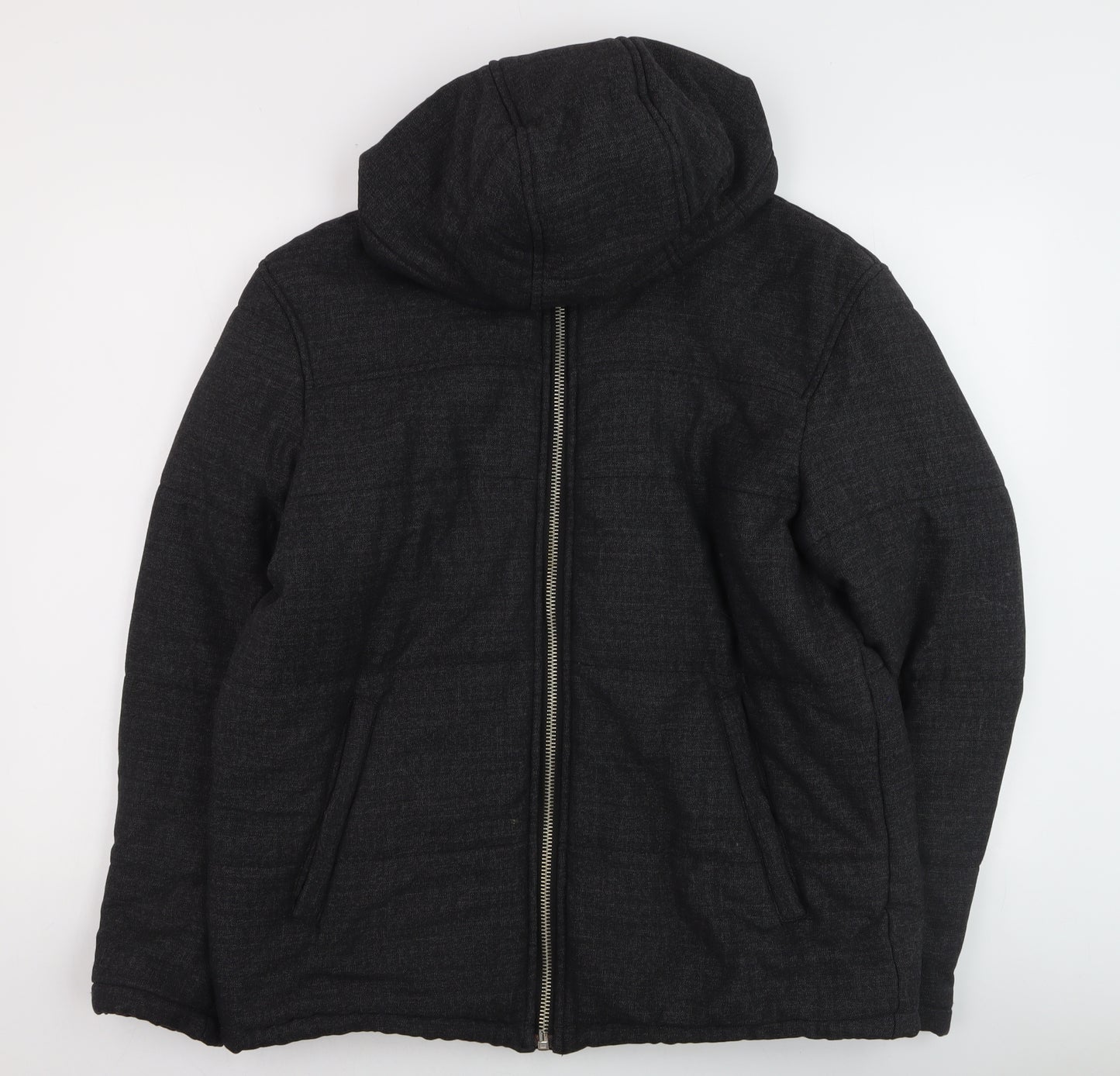 Zara Men's Black Hooded Puffer Jacket Size L Regular Fit Winter Coat