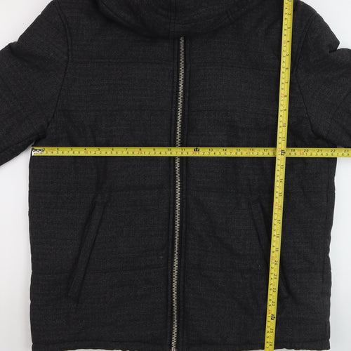 Zara Men's Black Hooded Puffer Jacket Size L Regular Fit Winter Coat