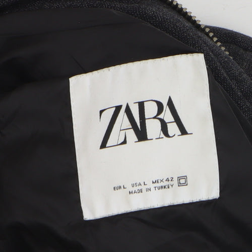 Zara Men's Black Hooded Puffer Jacket Size L Regular Fit Winter Coat