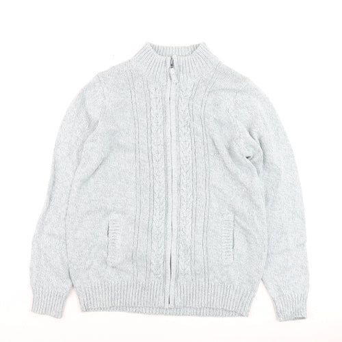 ISLE Essentials Men's Grey Cable-Knit Full Zip Jumper M