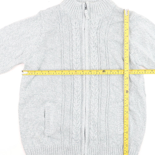 ISLE Essentials Men's Grey Cable-Knit Full Zip Jumper M