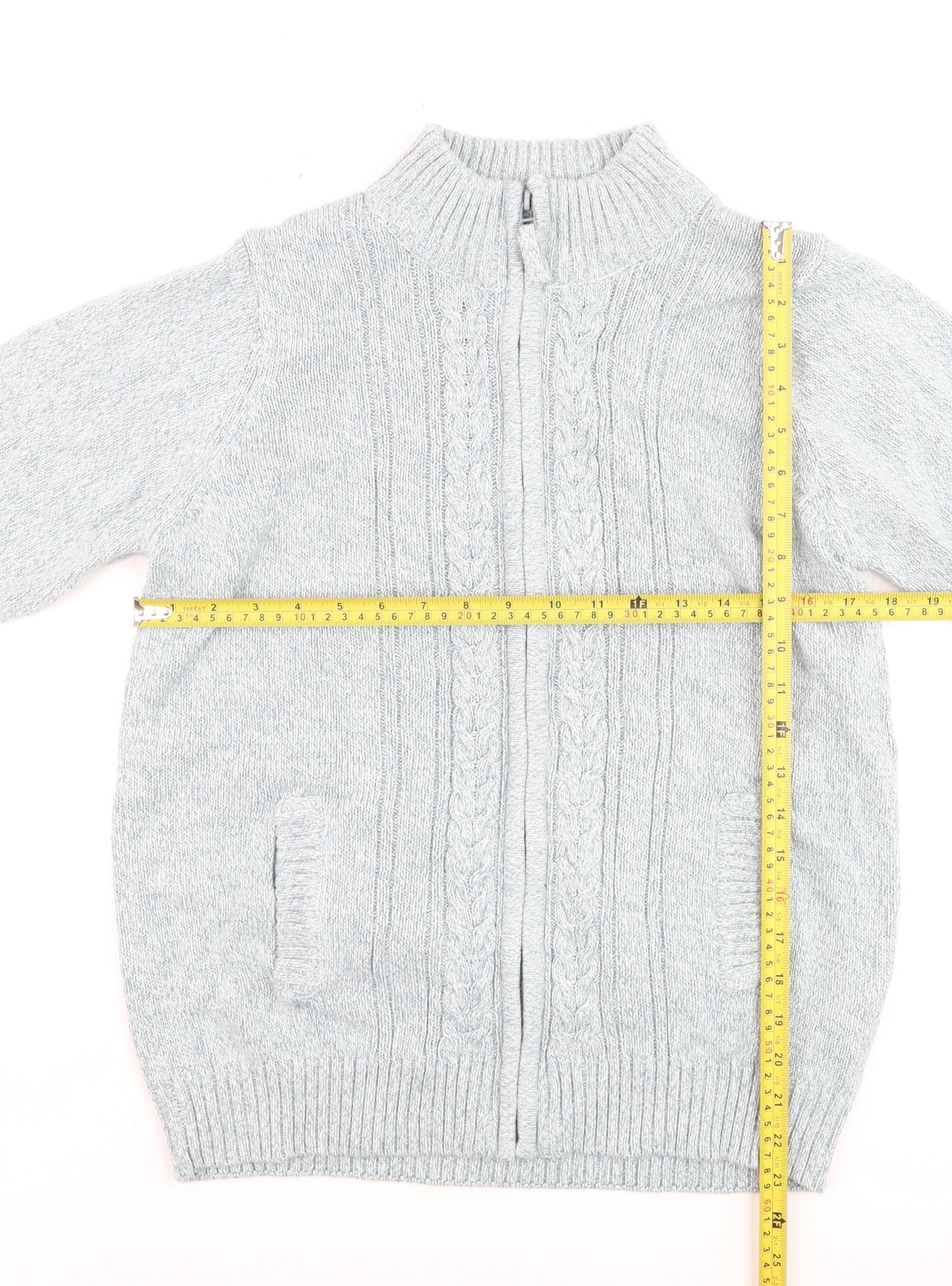 ISLE Essentials Men's Grey Cable-Knit Full Zip Jumper M