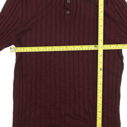 Topman Men's Brown Long Sleeve Collared Ribbed Polo Shirt Size M