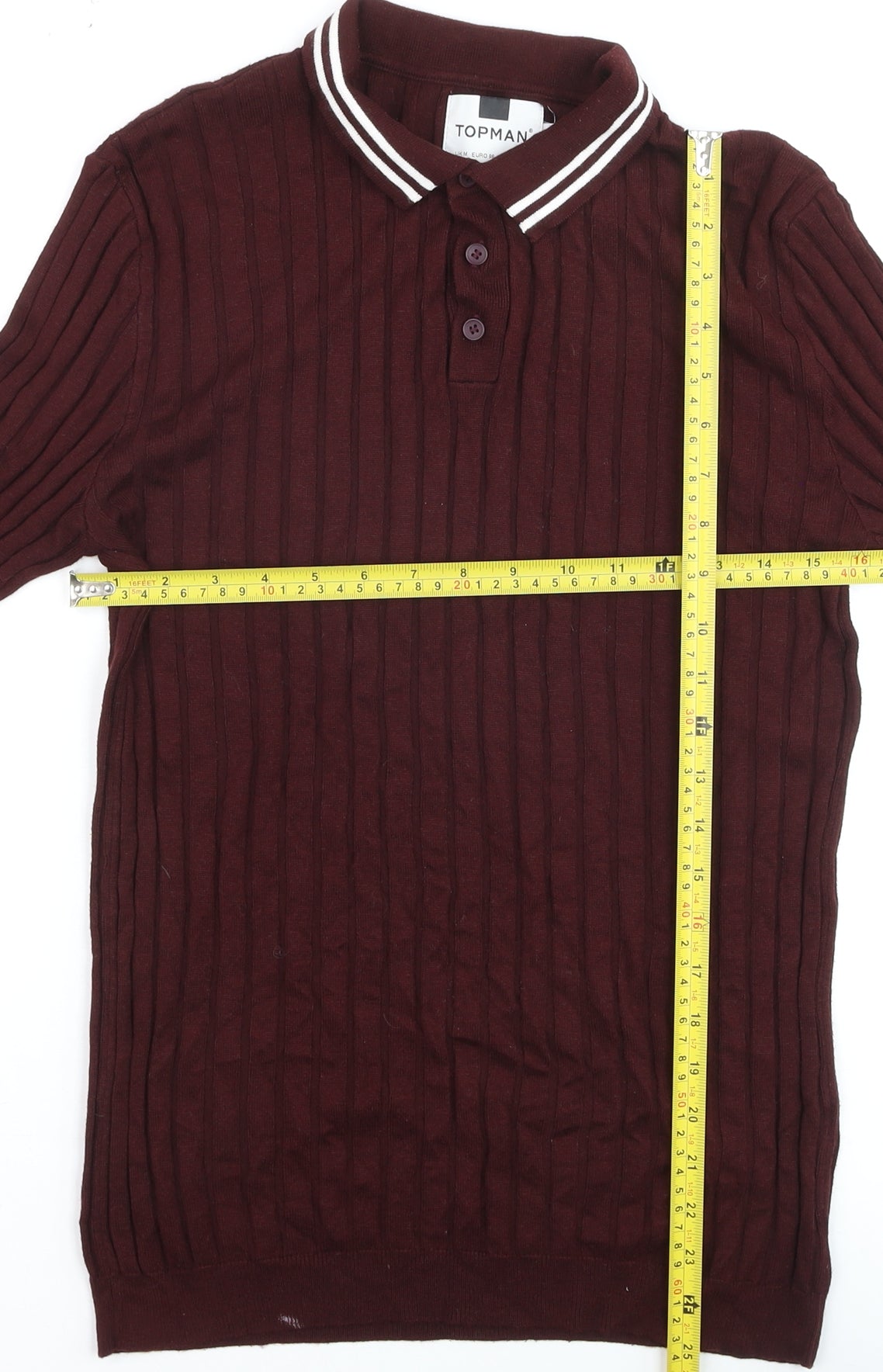 Topman Men's Brown Long Sleeve Collared Ribbed Polo Shirt Size M