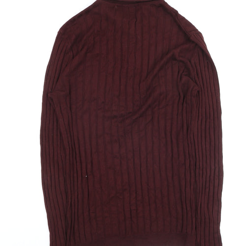 Topman Men's Brown Long Sleeve Collared Ribbed Polo Shirt Size M