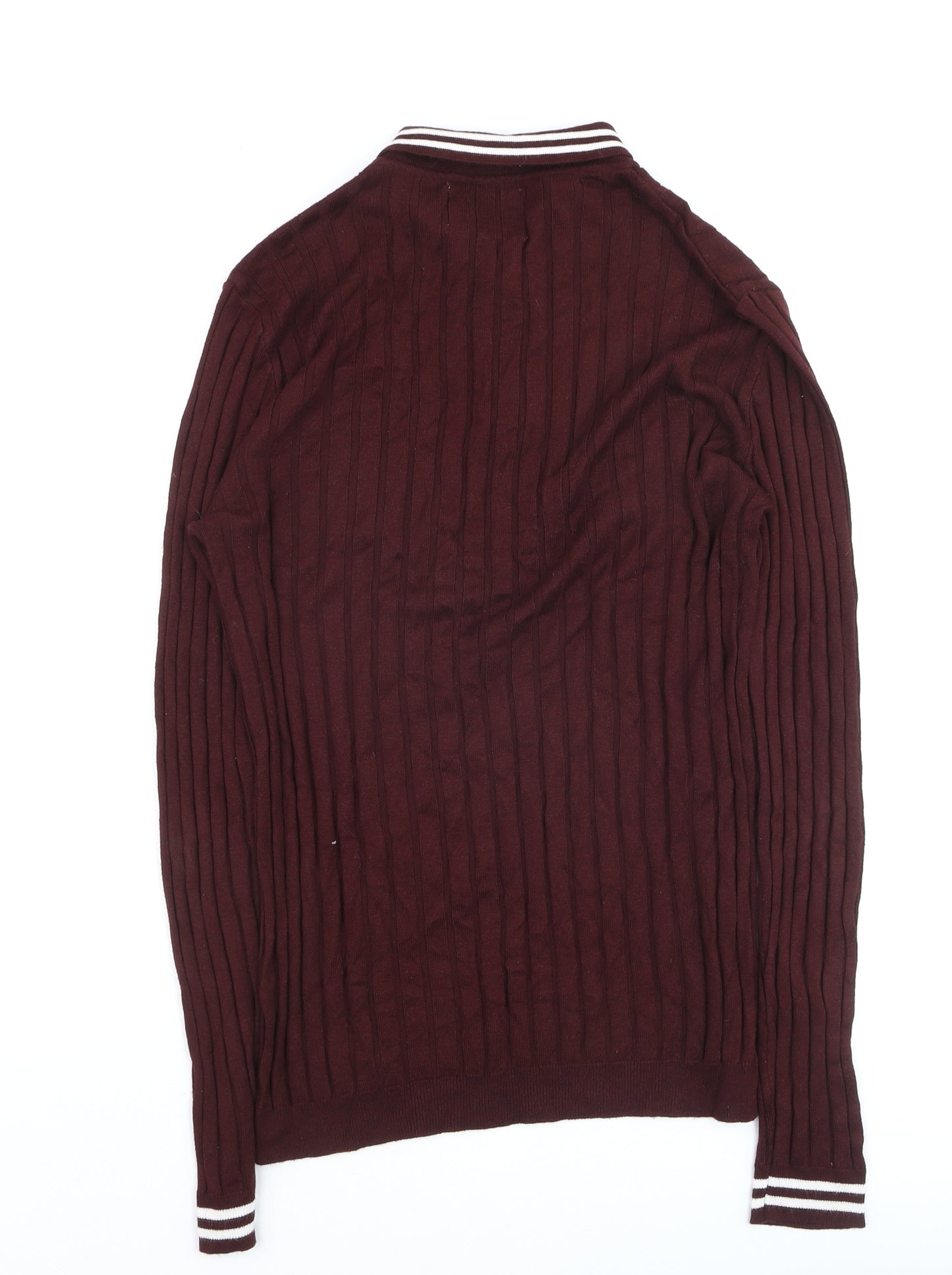 Topman Men's Brown Long Sleeve Collared Ribbed Polo Shirt Size M