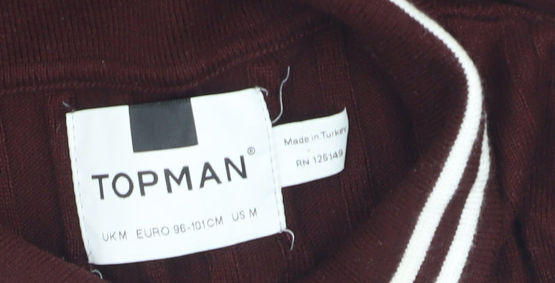 Topman Men's Brown Long Sleeve Collared Ribbed Polo Shirt Size M